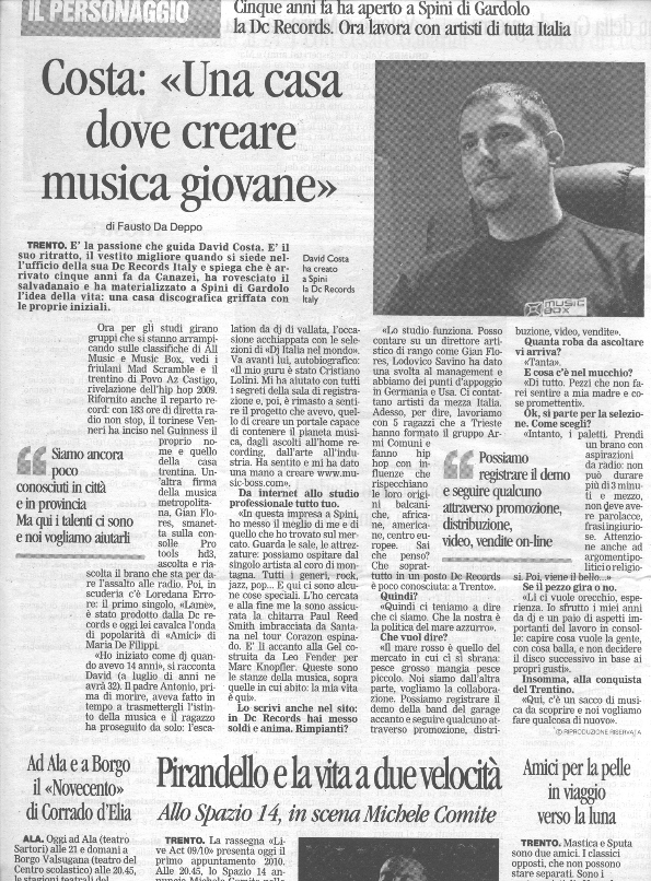 DC Records Italy 2005 nasce la nuova etichetta Articolo David Costa 2009